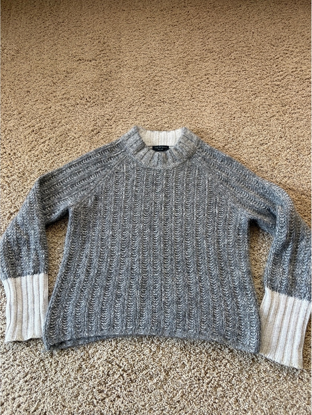 Rag & bone Gray Marl Mohair Alpaca Blend Ribbed Knit Mock Neck Sweater XS Women
